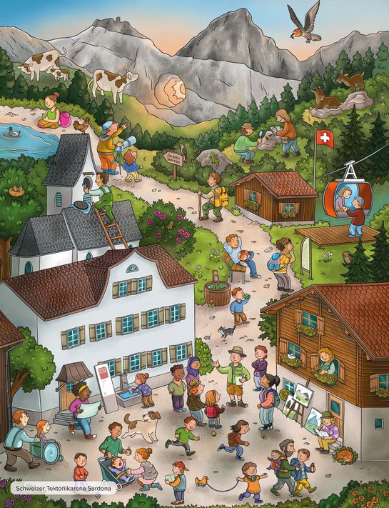 Neues Wimmelbuch ermöglicht eine spielerische Reise durch das UNESCO-Welterbe der Schweiz
