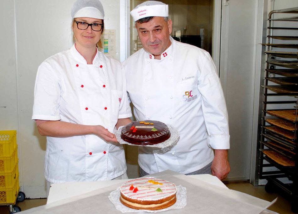 Die beiden andern traditionellen Glarner Torten: Die Cadenas-Schoggitorte und die italienische Haselnusscreme-Torte.