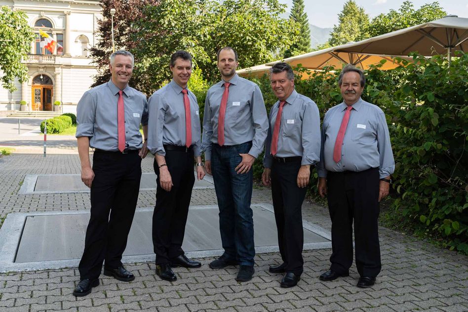 Das OK der LAP-Abschlussfeier 2019, von links Ruedi Tresch (Präsident), Dave Gutzwiller (Administration), René Lüthi (Aktuar), Rochus Hobi (Vizepräsident) und This Luchsinger (Kassier) (Bilder: hasp)