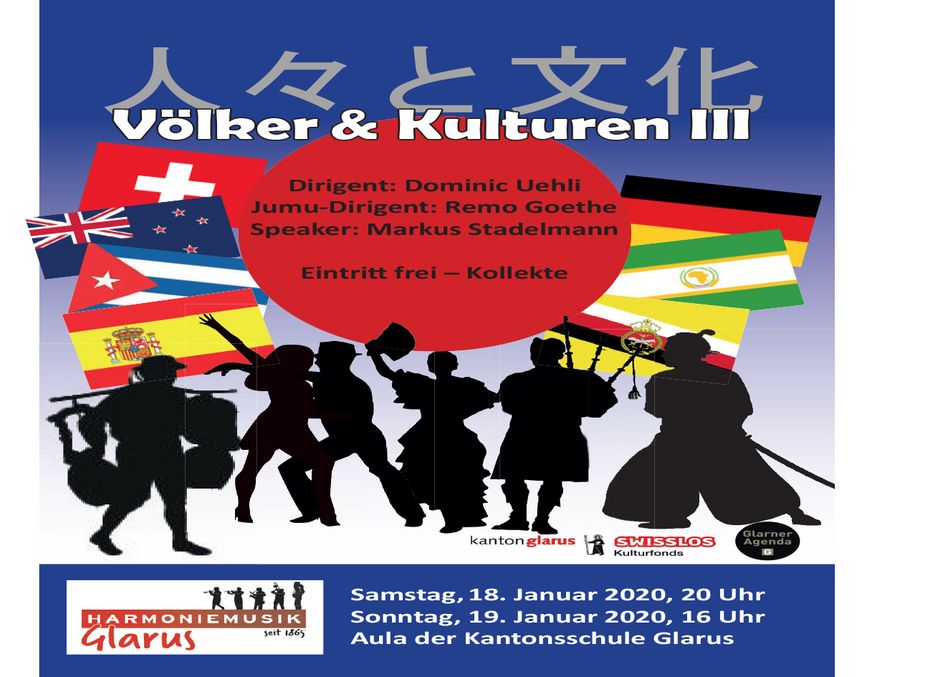 &quot;Völker &amp; Kulturen III&quot; – Hauptkonzert der Harmoniemusik Glarus 18./19. Januar 2020
