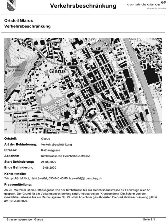Plan der betroffenen Strassensperrung Rathausgasse (Bild: zvg)