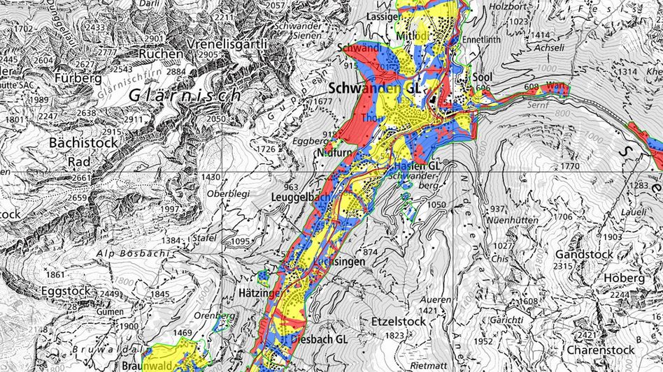 Die Gefahrenkarte kann online auf dem Geoportal des Kantons Glarus heruntergeladen werden • (Screenshot Geoportal)