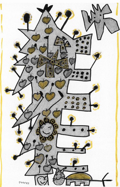 Diese Festtagskarte hat Sonja Reich (33) aus Mollis gestaltet. Sie lebt mit Trisomie 21 und sieht so ihren Christbaum. Sonja Reich lebt und arbeitet im Glarnersteg in Mitlödi. (zvg)