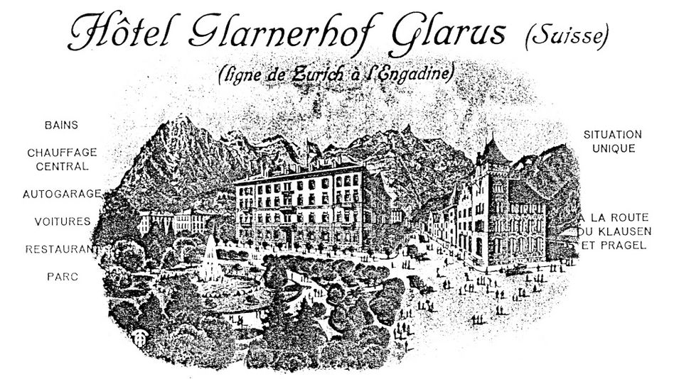 Der «Glarnerhof» in einem historischen Inserat • (Quelle: Glarnerhof)