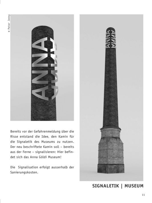 PDF mit einem Entwurf der «ANNA»-Signaletik am Hochkamin. (zvg)