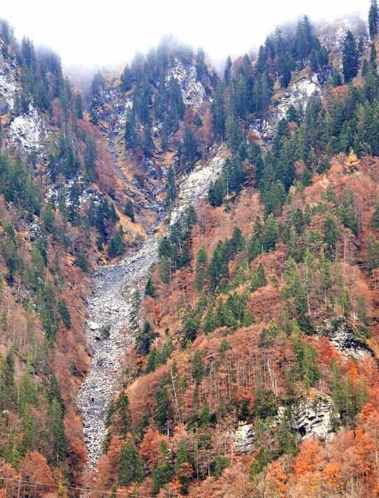 Zwischen 15 – 20 Millionen Kubikmeter Fels- und Schuttmassen bedrohen die Gemeinde Rüti