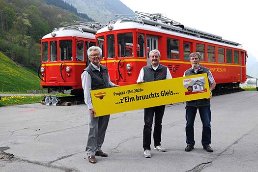 Lancierung der Spendensammlung «... z’Elm bruuchts Gleis ...». Von links: Kurt Kull